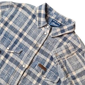Indian Motorcycle Women's S Blue Plaid Western Snap Shirt Flannel Moto